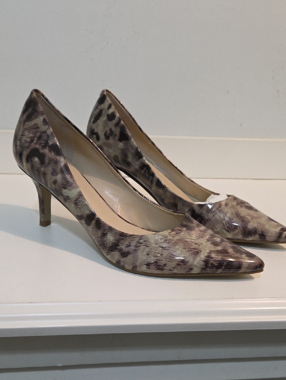 Nine West Women's Pointed-Toe Leopard Print Patent Kitten Heels